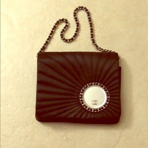 CHANEL black accordion RUNWAY 05 SILK BAG auth.